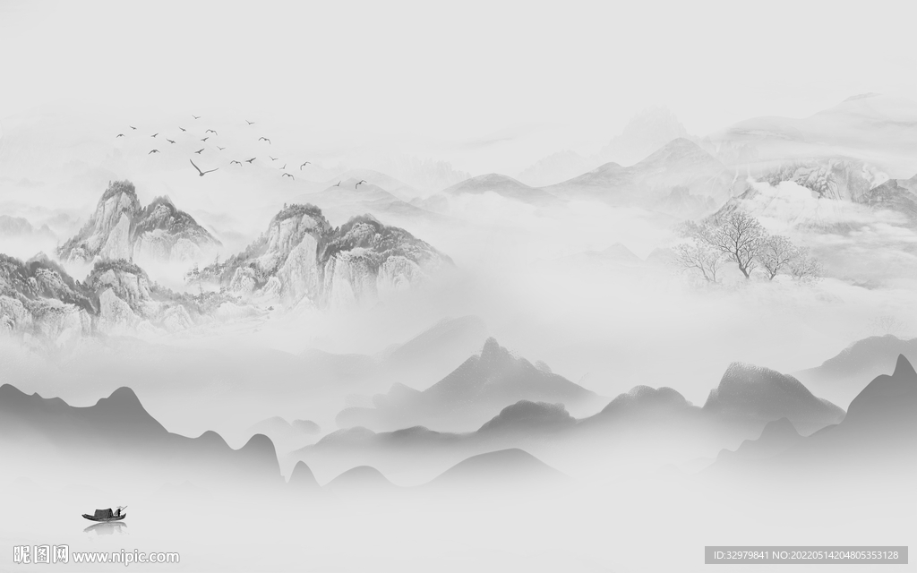 爆款背景中式山水 tif分层