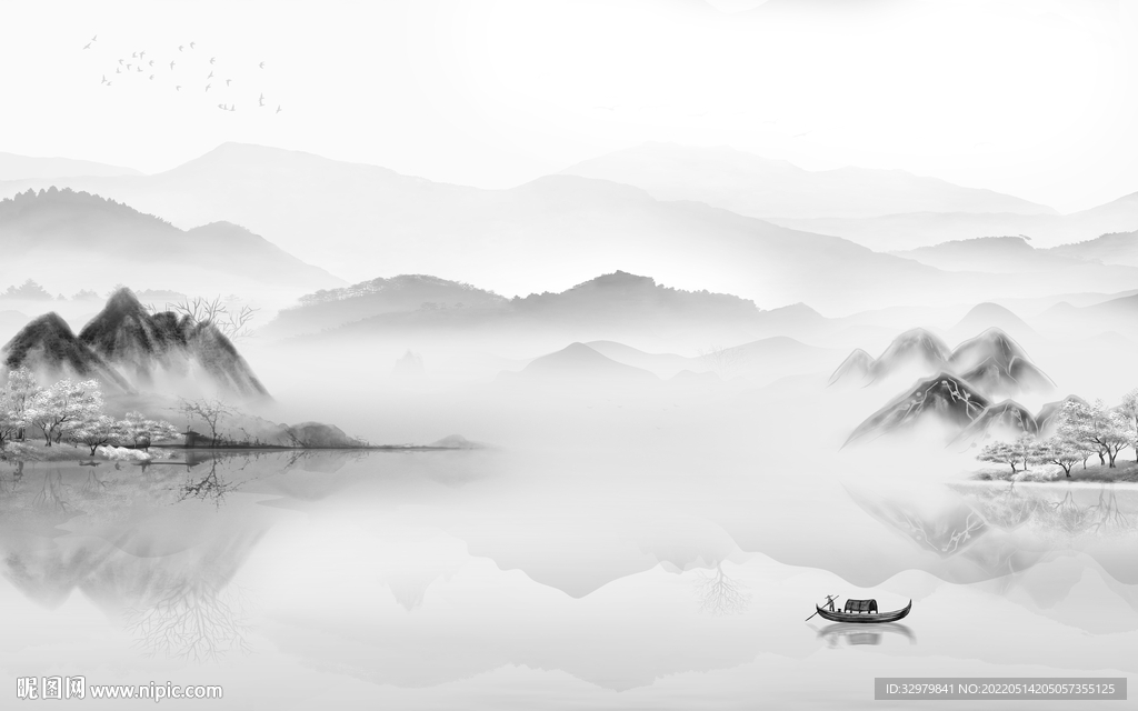 最新 背景中式山水 tif分层