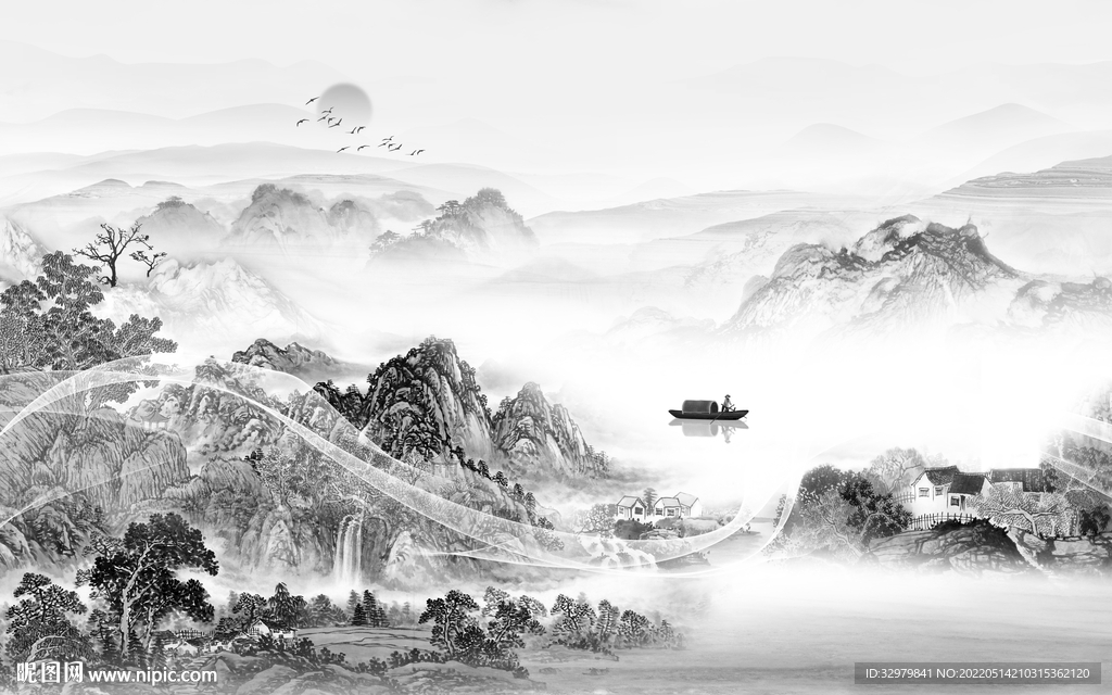 意境背景中式山水 tif分层