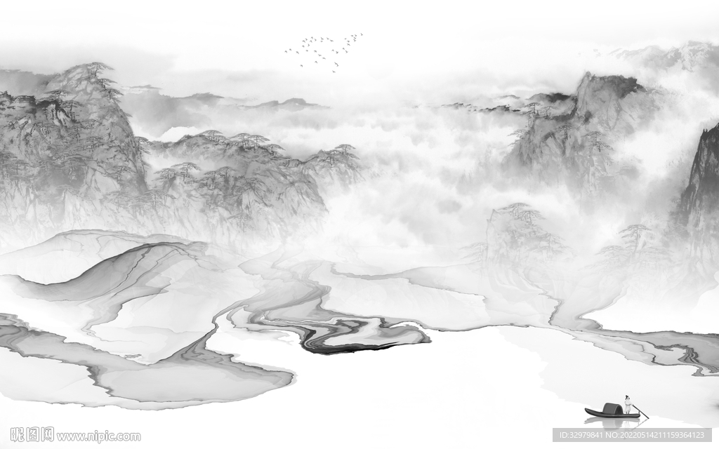 人气背景中式山水 tif分层