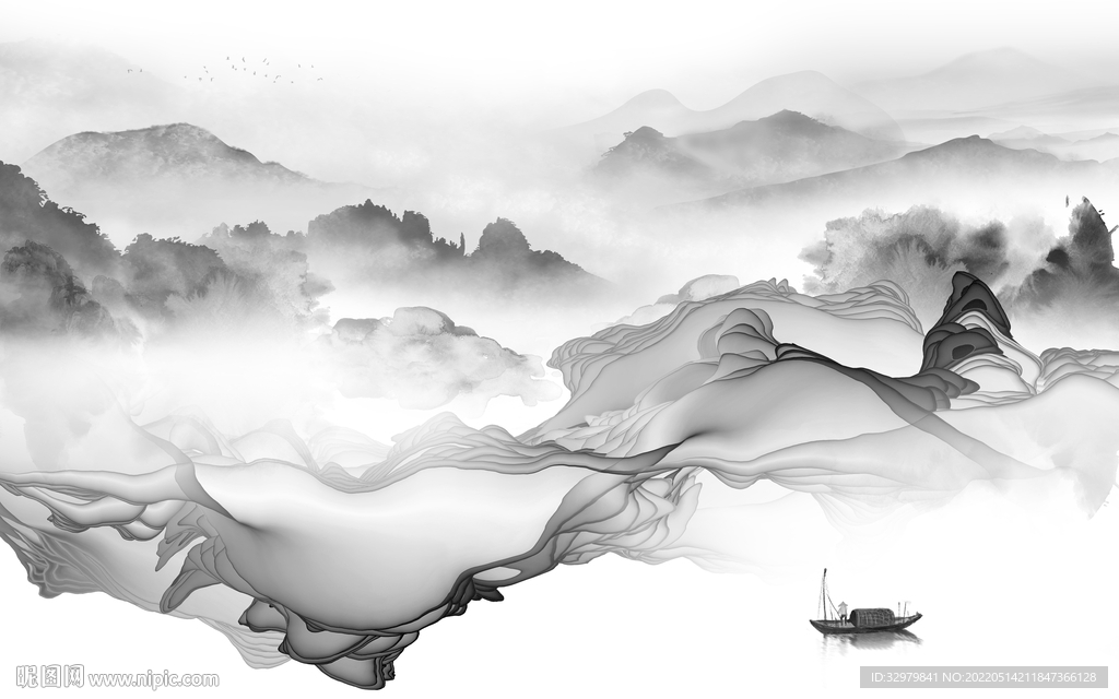 高清 客厅画山水图 tif分层