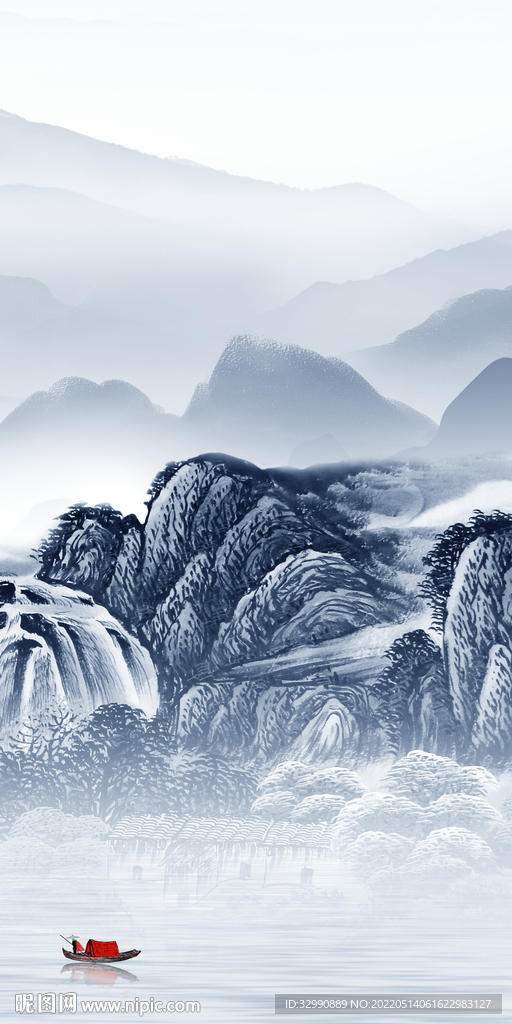 现代中式玄关山水 Tif分层