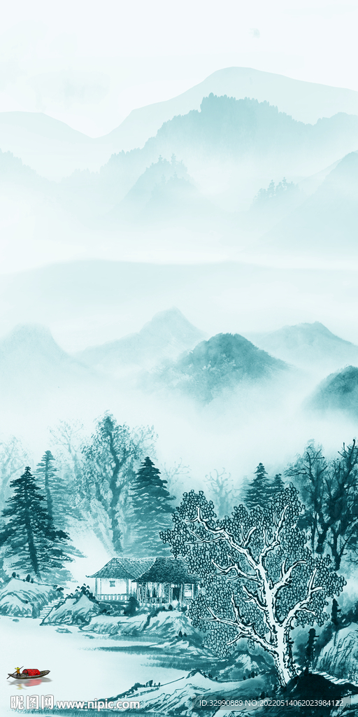 大气 中式玄关山水 Tif分层