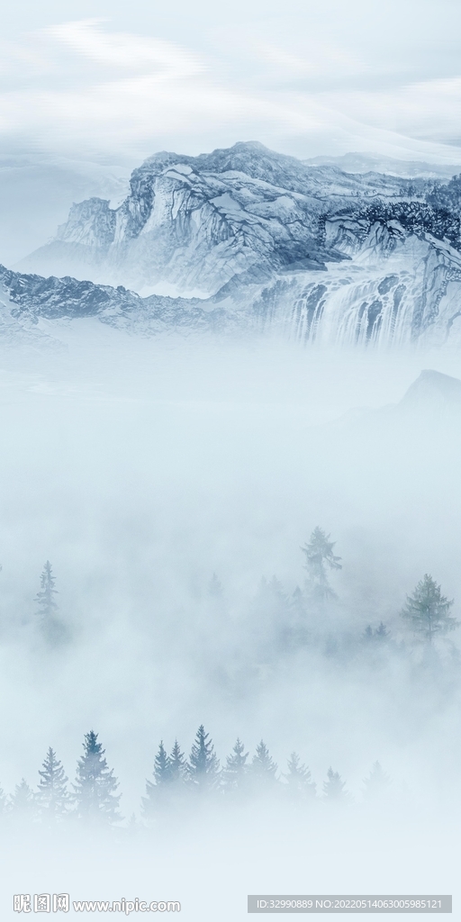 背景墙现代玄关山水 TIf分层