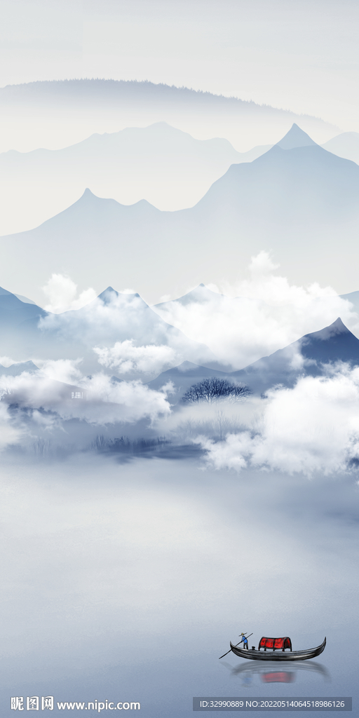 高端墙画玄关山水 TIF分层