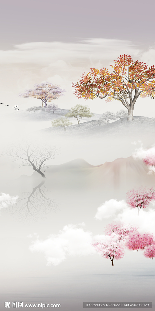 别墅墙画玄关山水 TIF分层