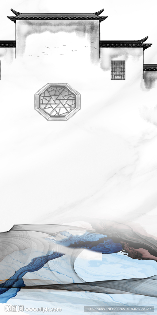 徽派墙画玄关山水 TIF分层