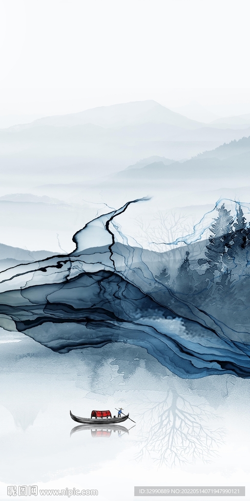 中式墙画玄关山水 TIF分层