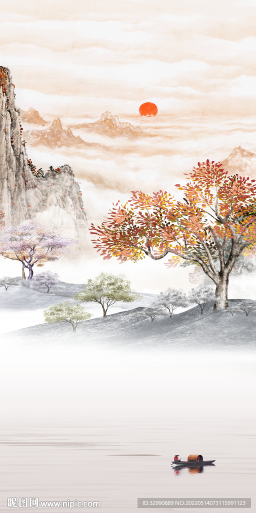 新中式玄关风景山水 TIF分层