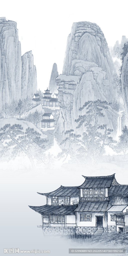 中式玄关风景山水 TIF分层