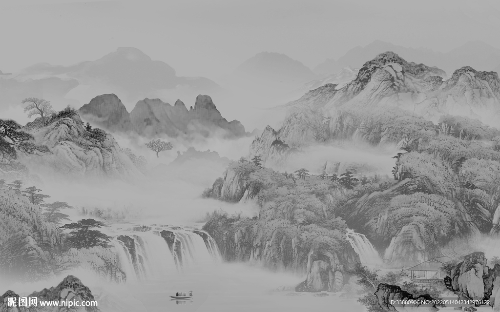 背景墙大气高雅山水 tif分层