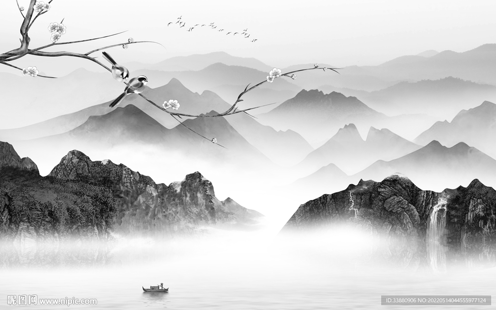 灰色大气高雅山水 tif分层