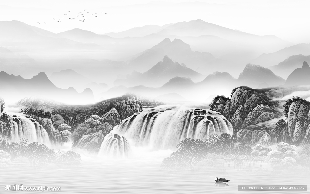 别墅灰色客厅山水 tif分层