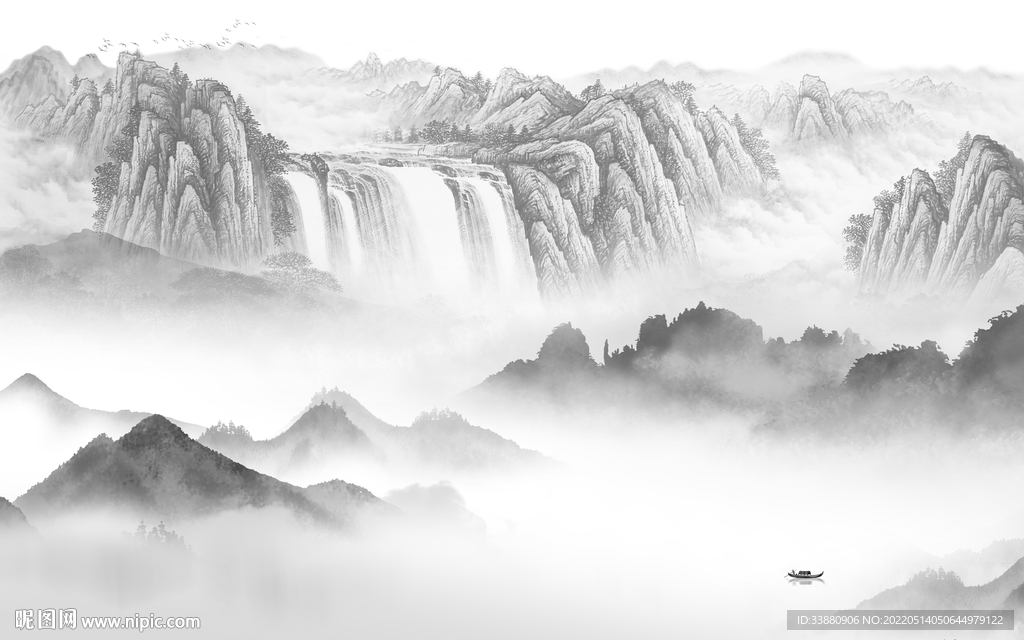 新款灰色客厅山水 tif分层