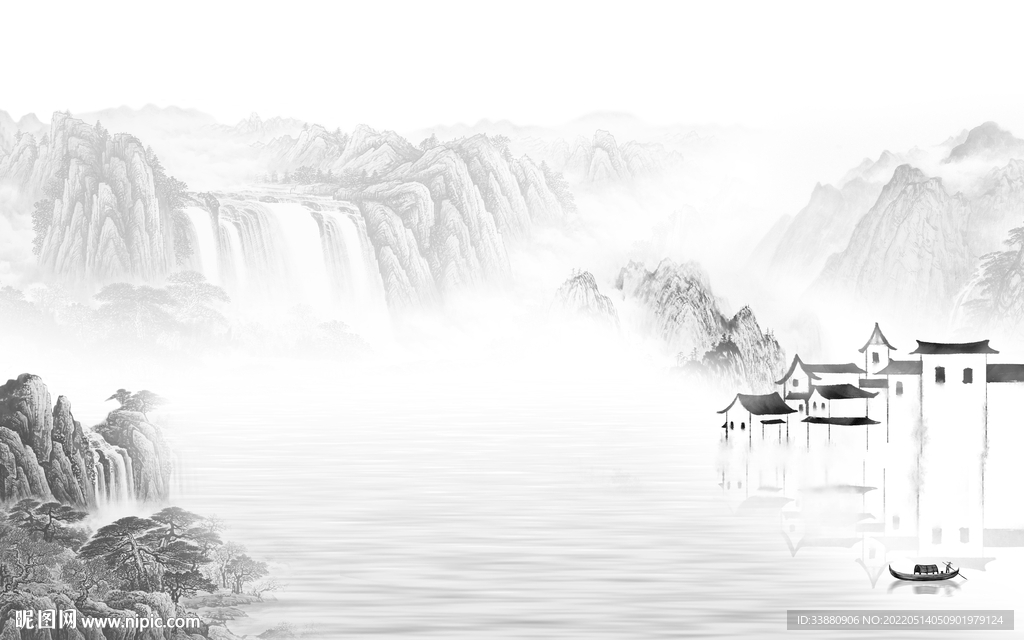 江南 灰色客厅山水 tif分层