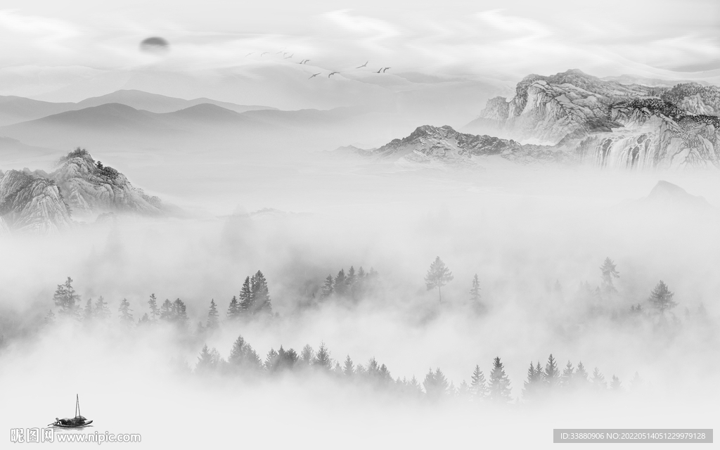 最新灰色客厅山水 tif分层