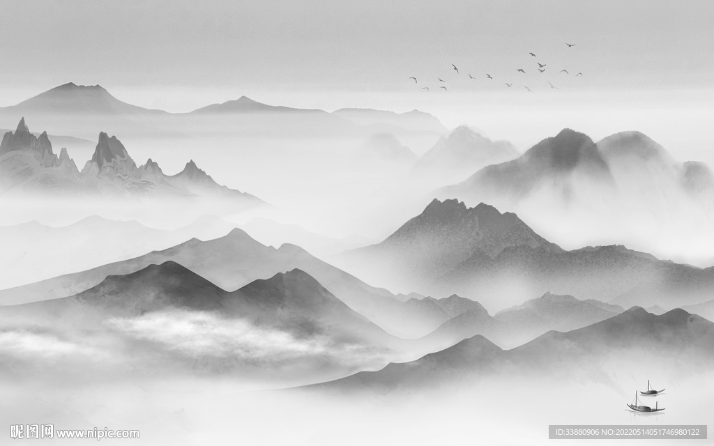 风景灰色客厅山水 tif分层