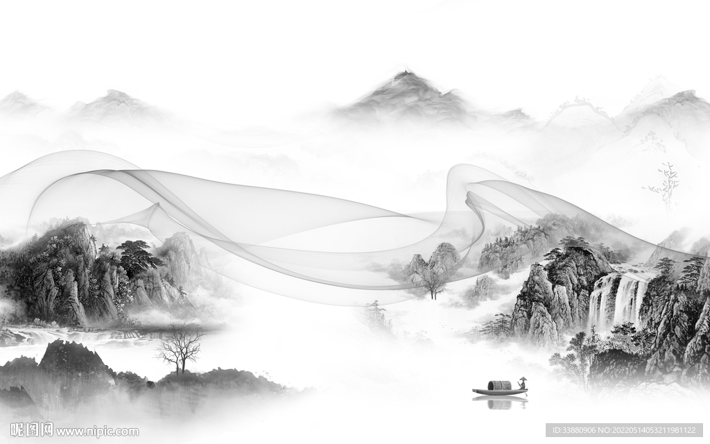 高档 灰色客厅山水 tif分层