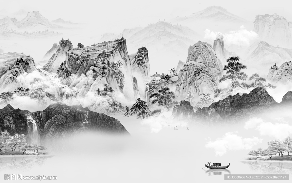 高端灰色客厅山水 tif分层