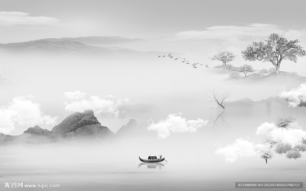 高清 灰色客厅山水 tif分层