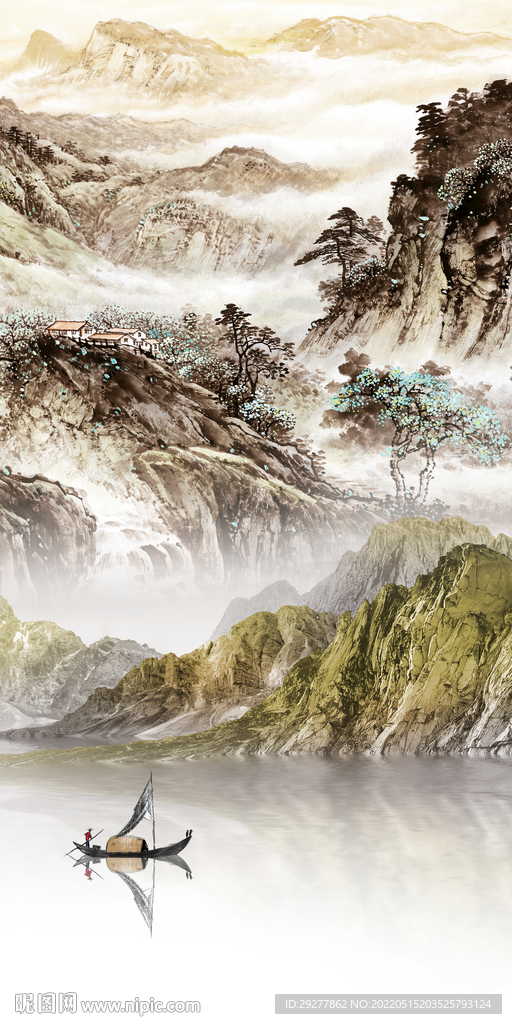 国画风景山水玄关 TIF分层