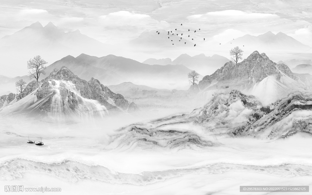 背景墙高清山水墙画 TIF分层