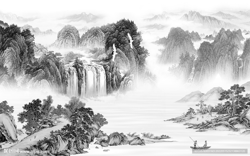 客厅高清山水墙画 TIF分层