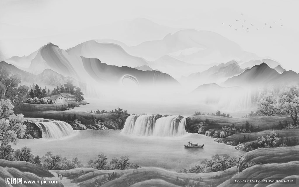 中式高清山水墙画 TIF分层