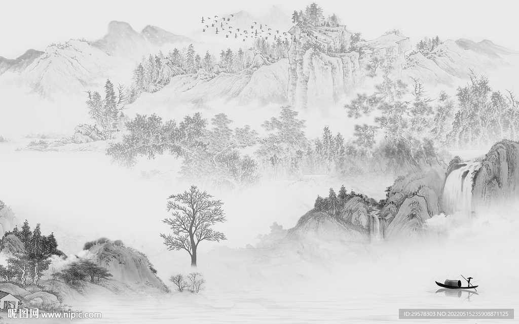 高档 高清山水墙画 TIF分层