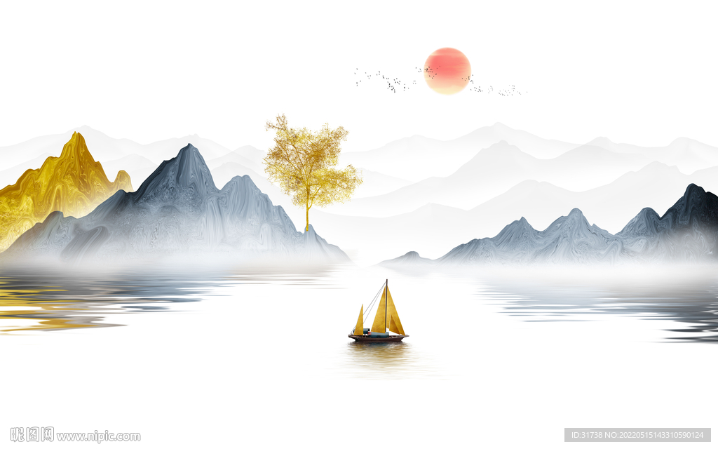 水墨山水画背景墙