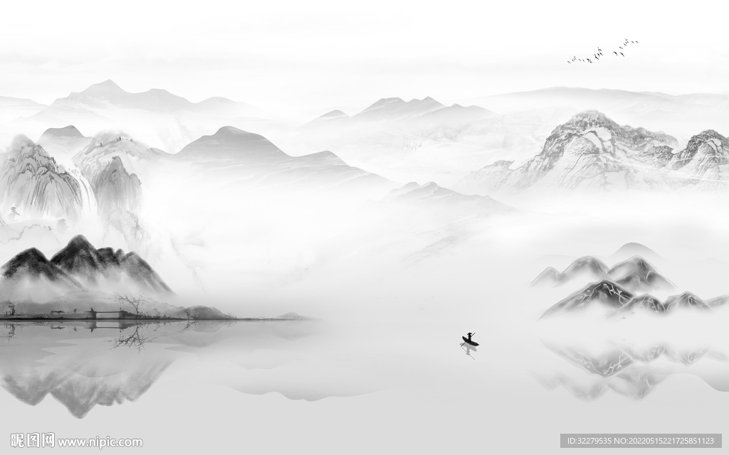 高清高端灰色山水 TiF分层