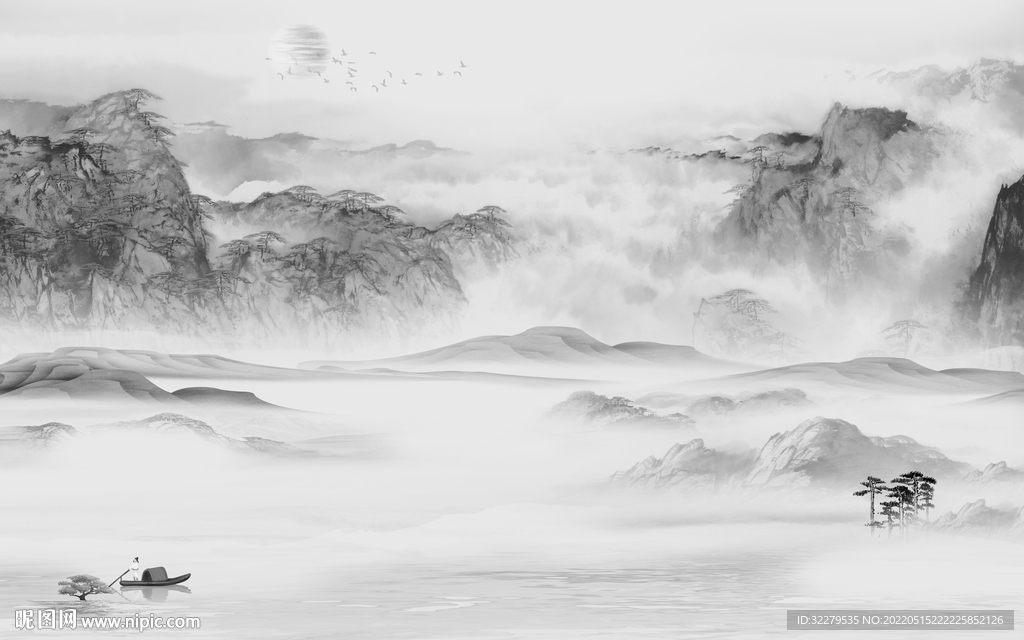 国画高端灰色山水 TiF分层