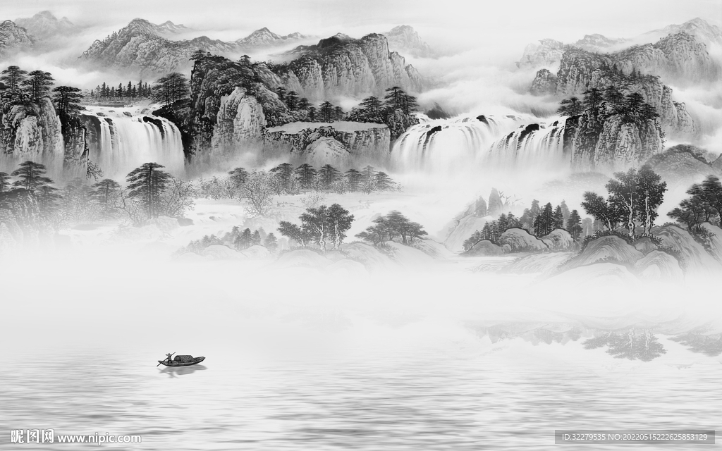 简约高端灰色山水 TiF分层