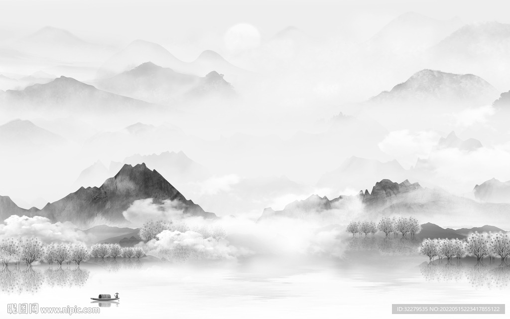 现代 高端灰色山水 TiF分层