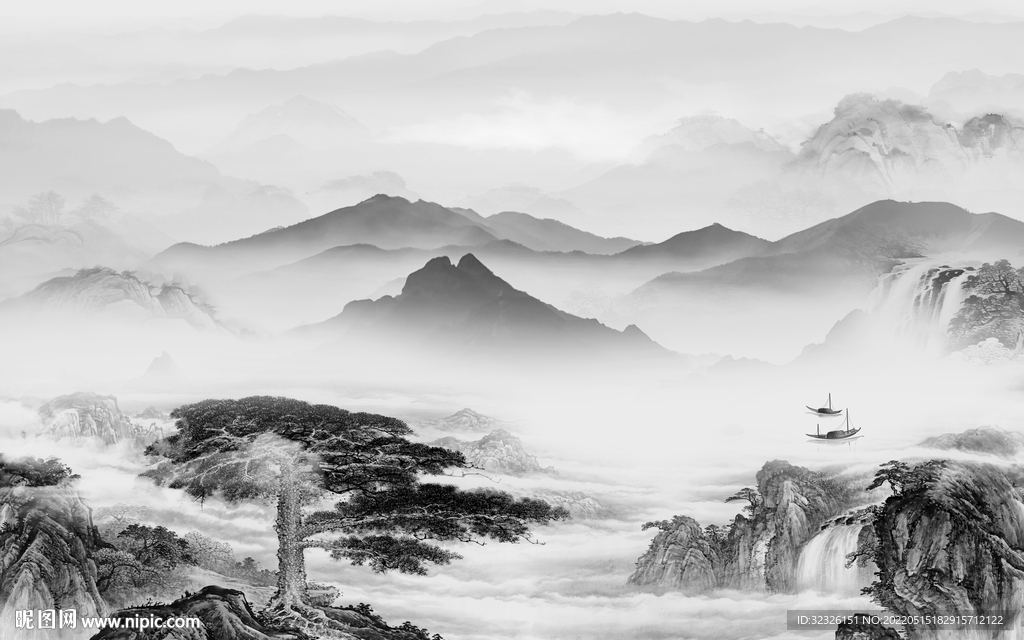 最新客厅风景山水 tif分层