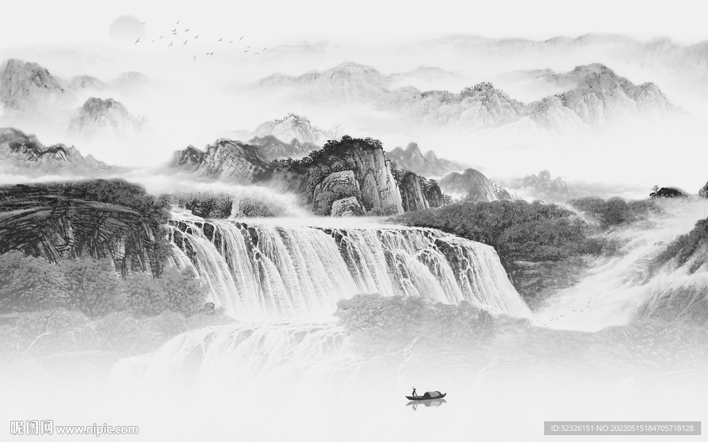 高端客厅风景山水 tif分层