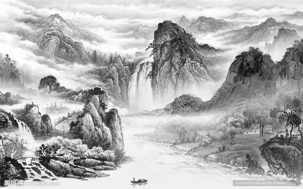 背景墙客厅风景山水 tif分层