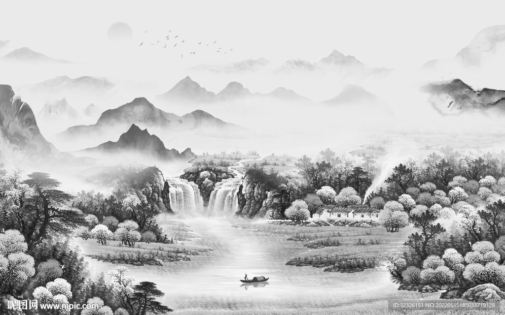 国画客厅风景山水 tif分层