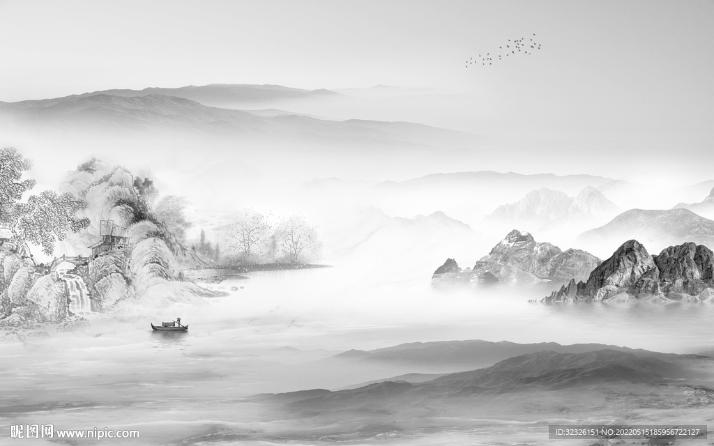 爆款电视背景山水 tif分层