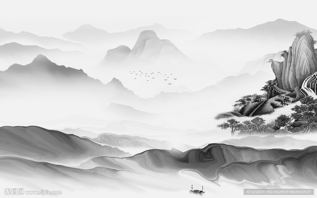 最新电视背景山水 tif分层