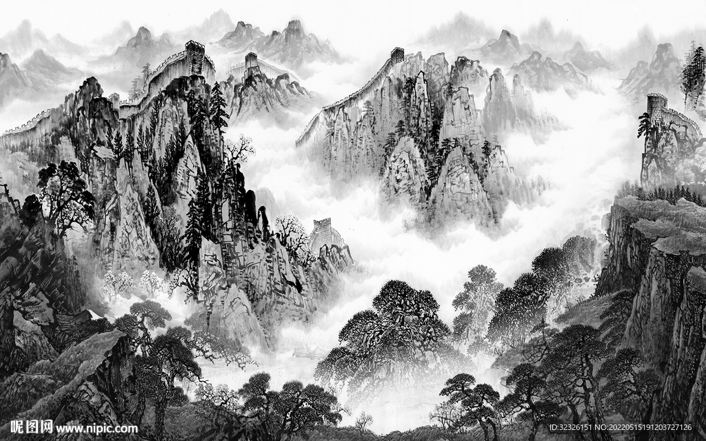 中式电视背景山水 tif分层