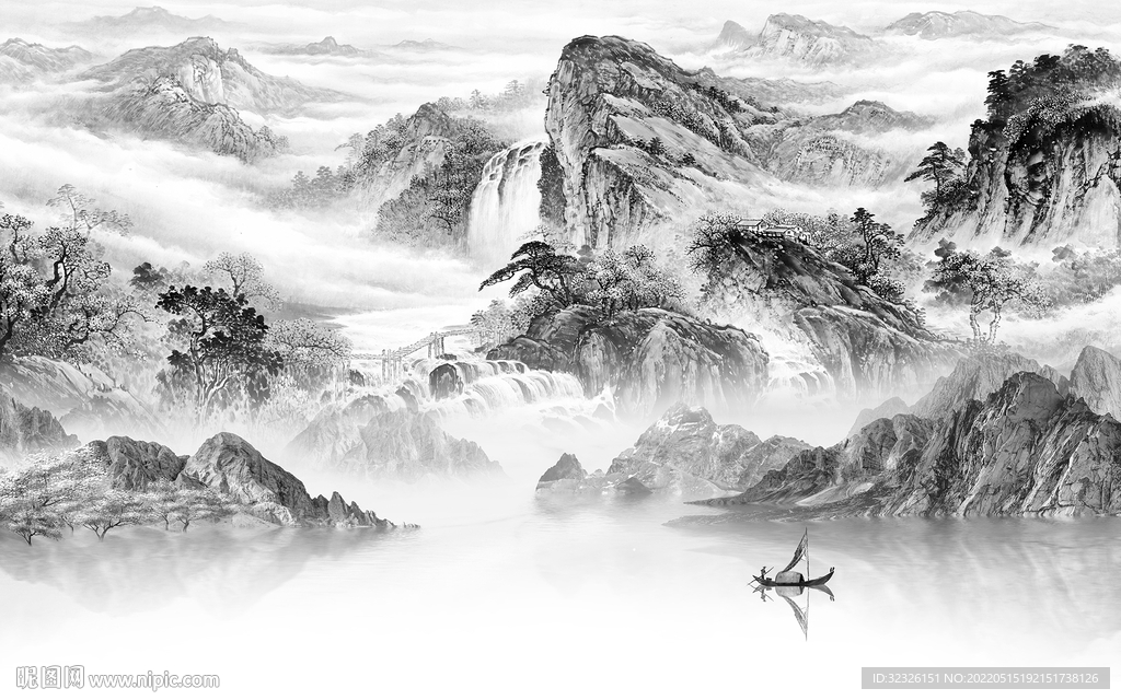 新款电视背景山水 tif分层