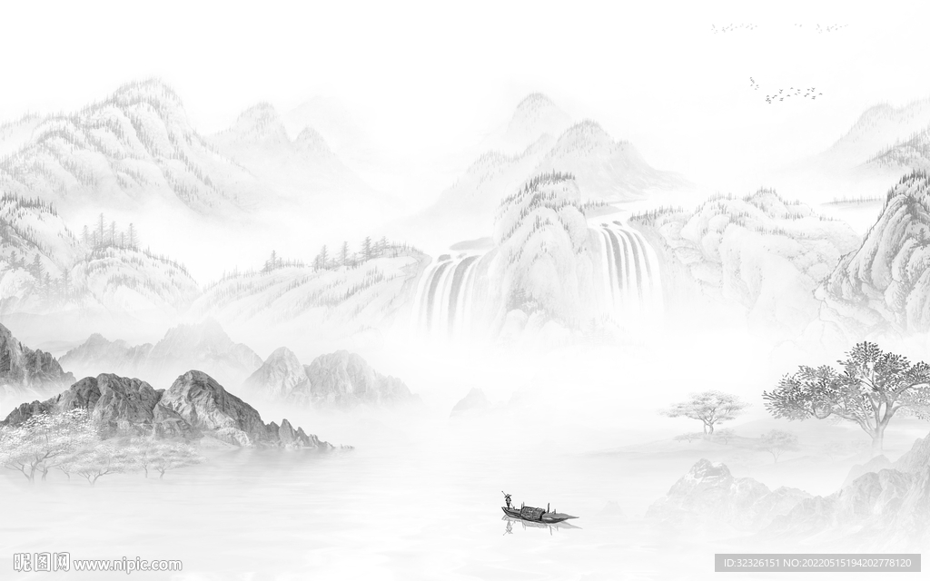 中国风客厅风景山水 tif分层