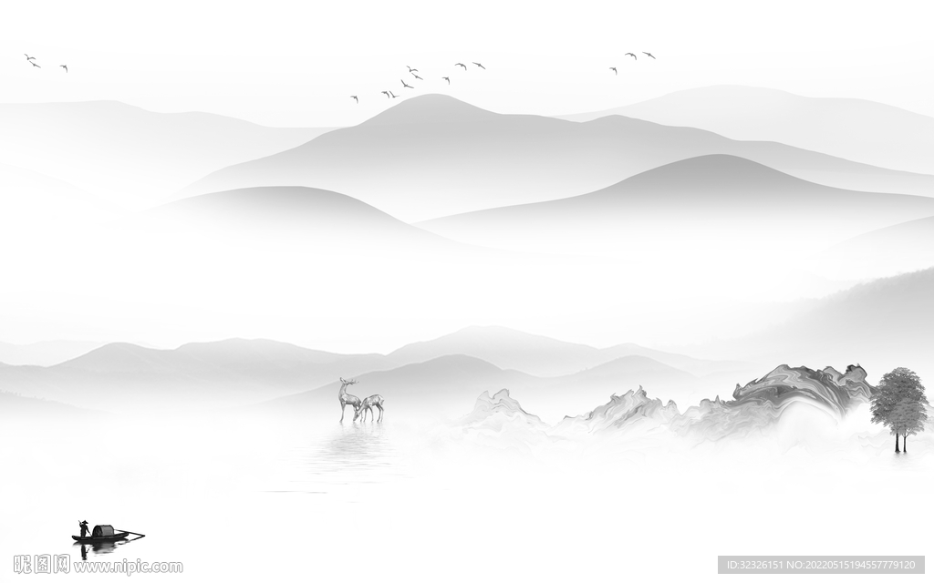 高档 客厅风景山水 tif分层