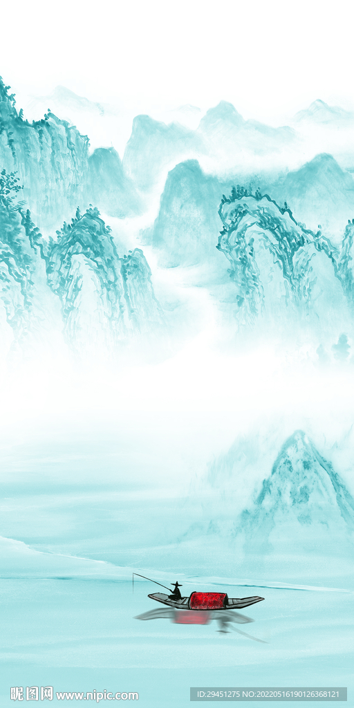 蓝色 山水现代玄关 tif分层