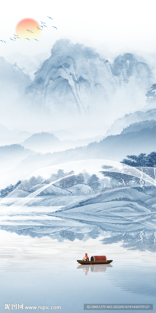 新中式山水意境玄关 tif分层