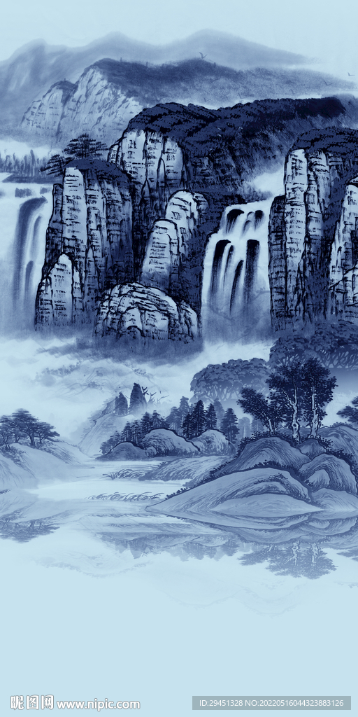 蓝色高端玄关山水 TIF分层