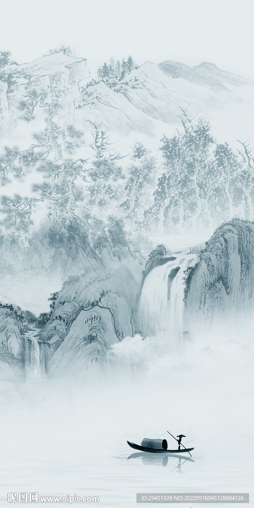 简约山水画玄关墙 TIF分层