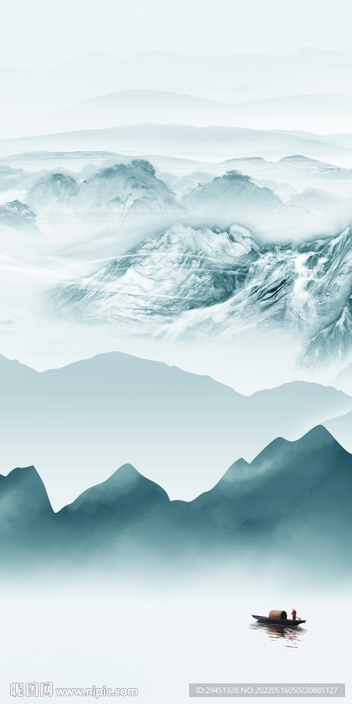 高档 山水画玄关墙 TIF分层