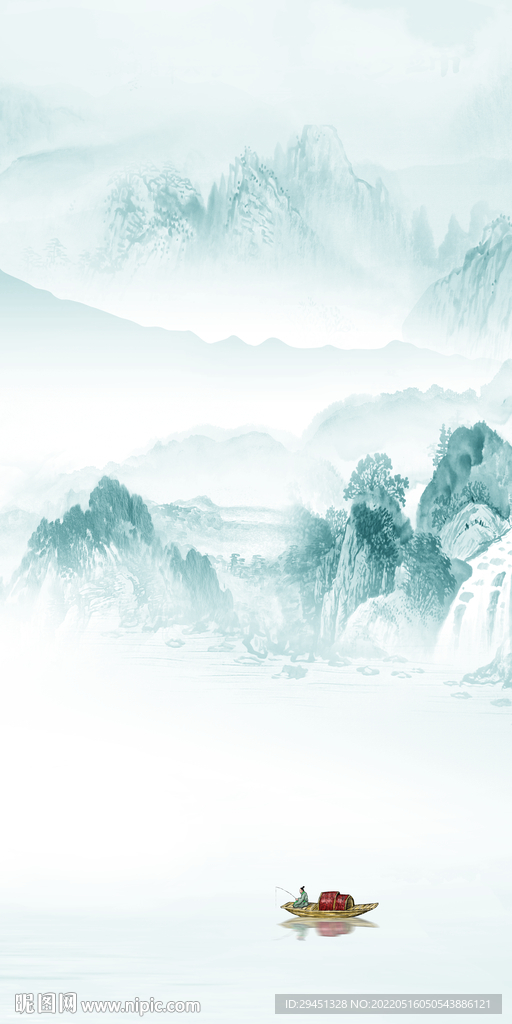 新中式山水画玄关墙 TIF分层